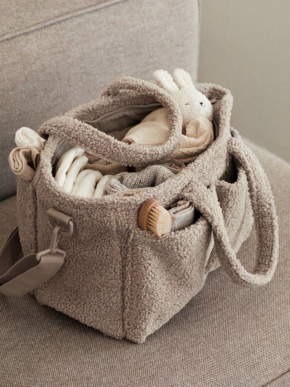 H&M Teddy Sherpa Diaper Bag - Beige